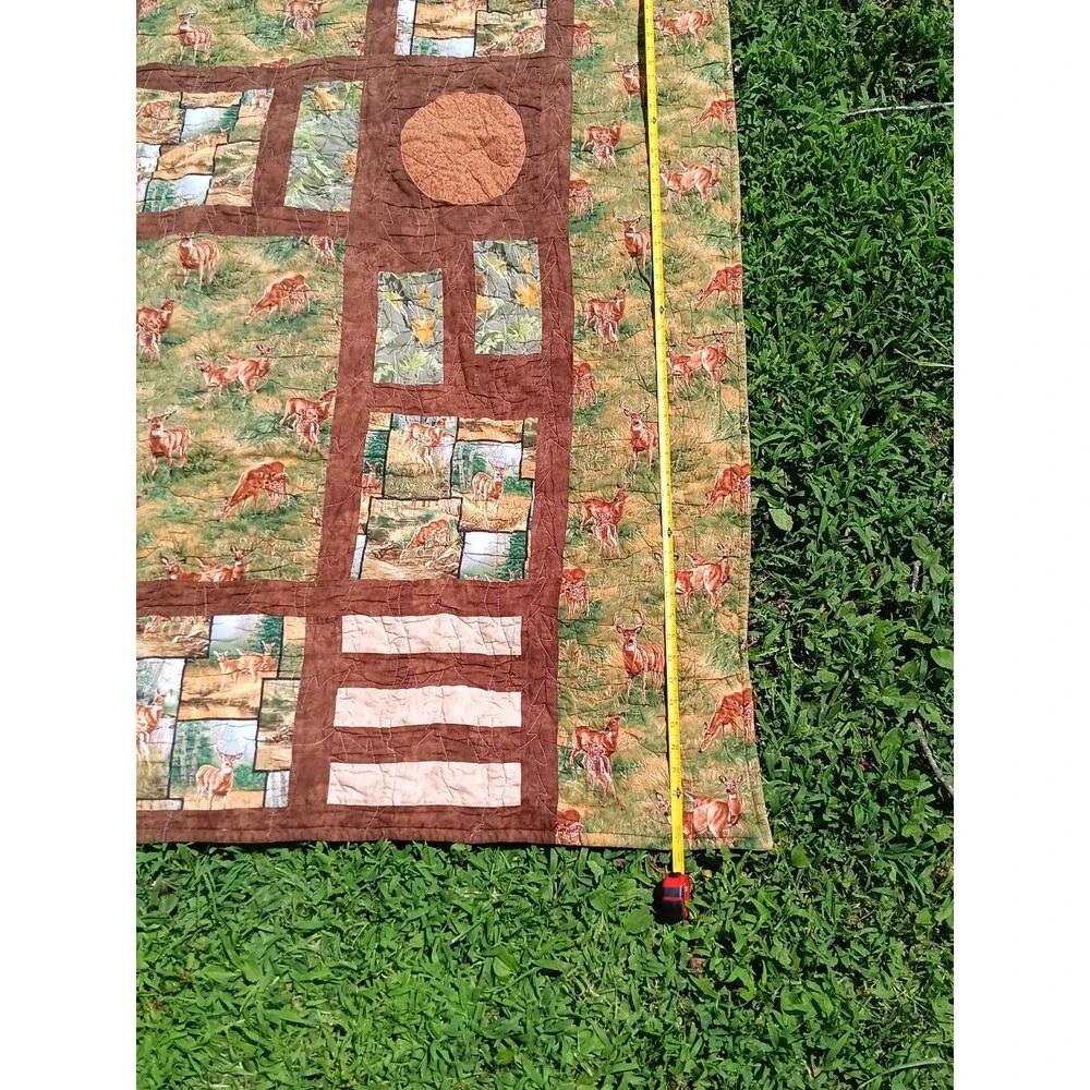 Homemade Deer Rustic Leaf Stitch Applique Cabin Lodge Throw Blanket 58x75
